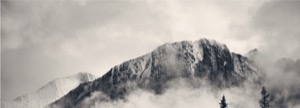 Grayscalse image of the summit of a mountain